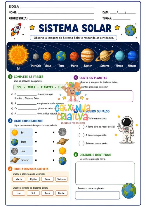 atividade sistema solar